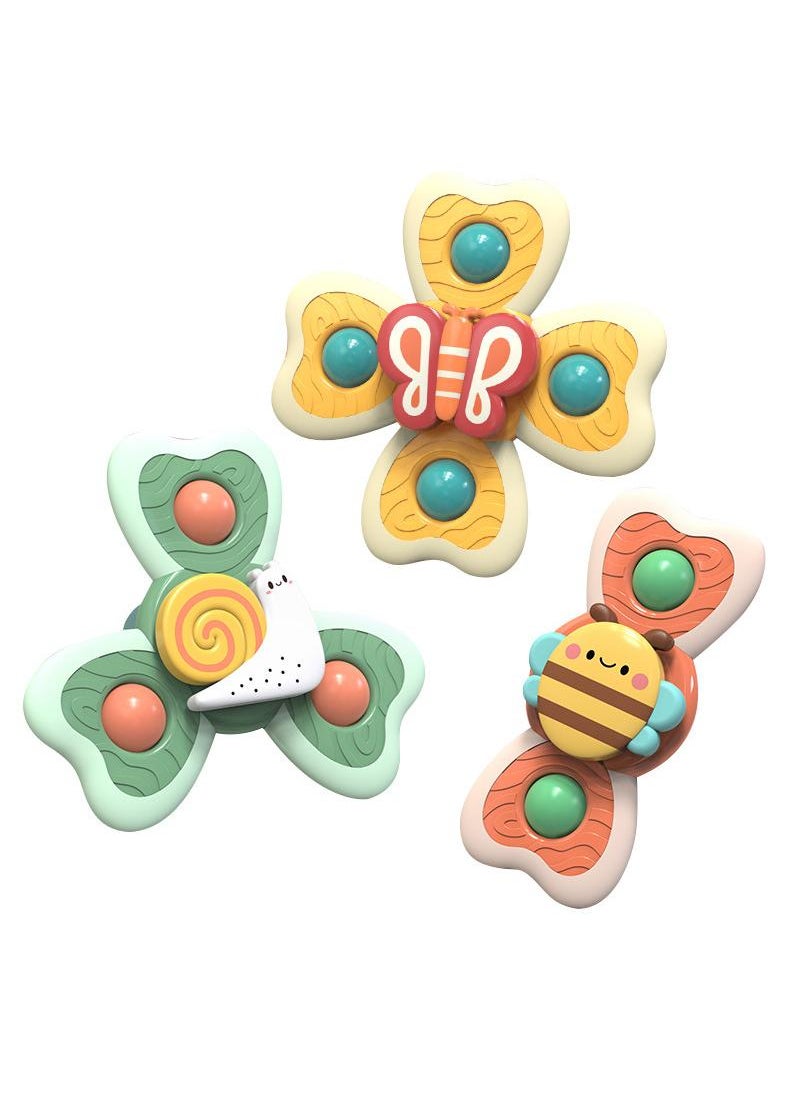 Y&D - 3PCS Cartoon Fingertip Gyro Baby Dining Table Sucker Turn Turn Music Baby Tooth Gel Toy- - Image 1