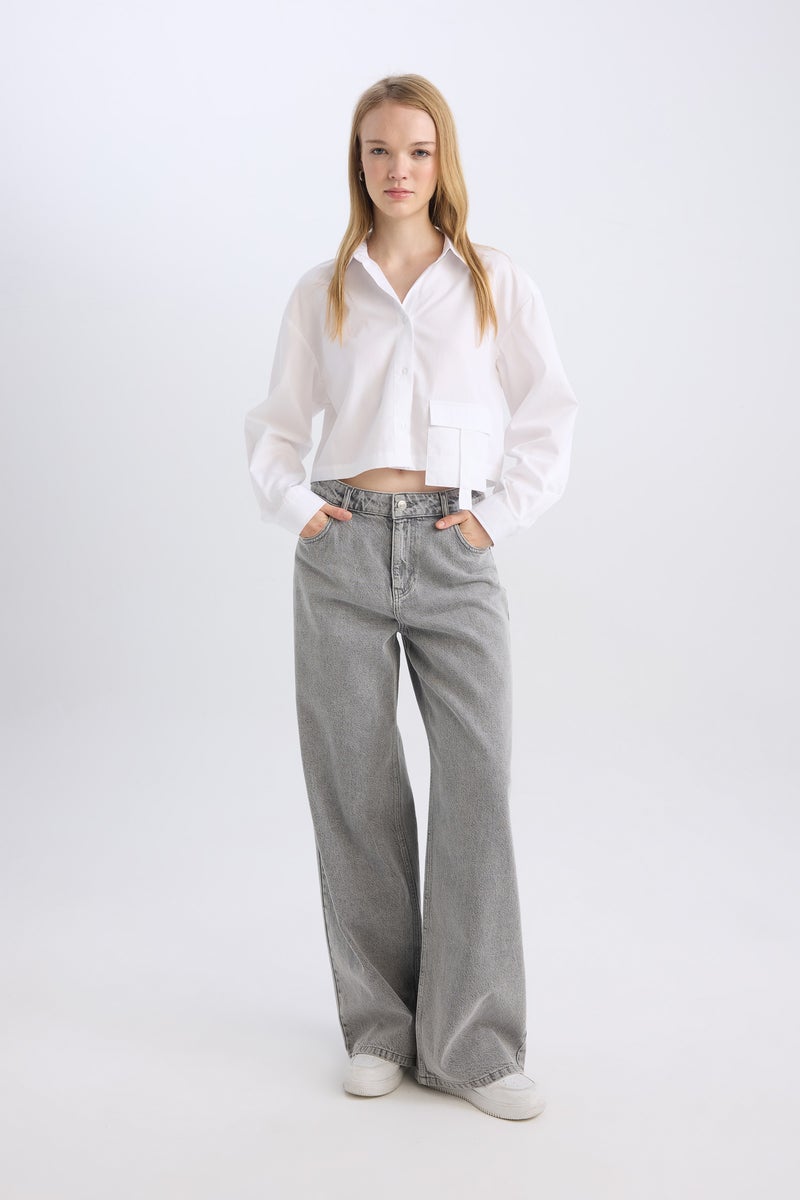 DeFacto White Woman Oversize Fit Poplin Long Sleeve Shirt Casual - Image 2