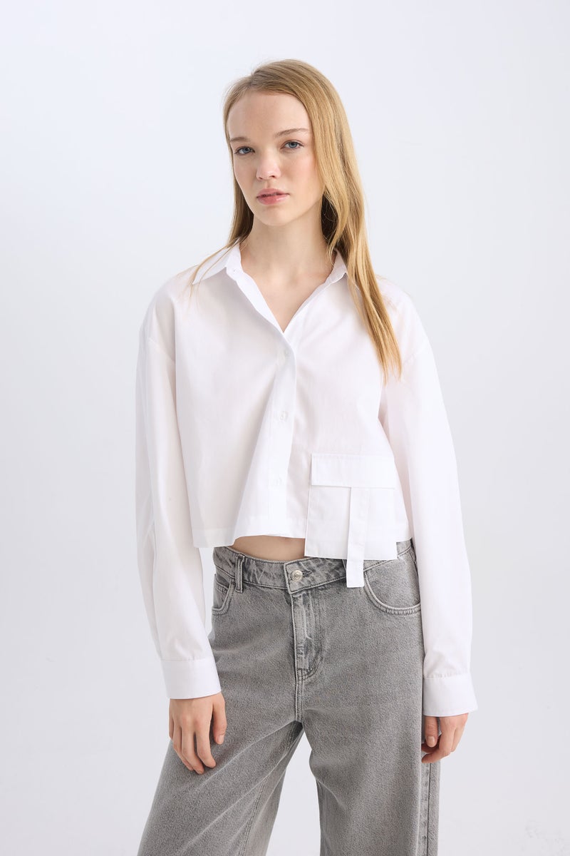 DeFacto White Woman Oversize Fit Poplin Long Sleeve Shirt Casual - Image 1