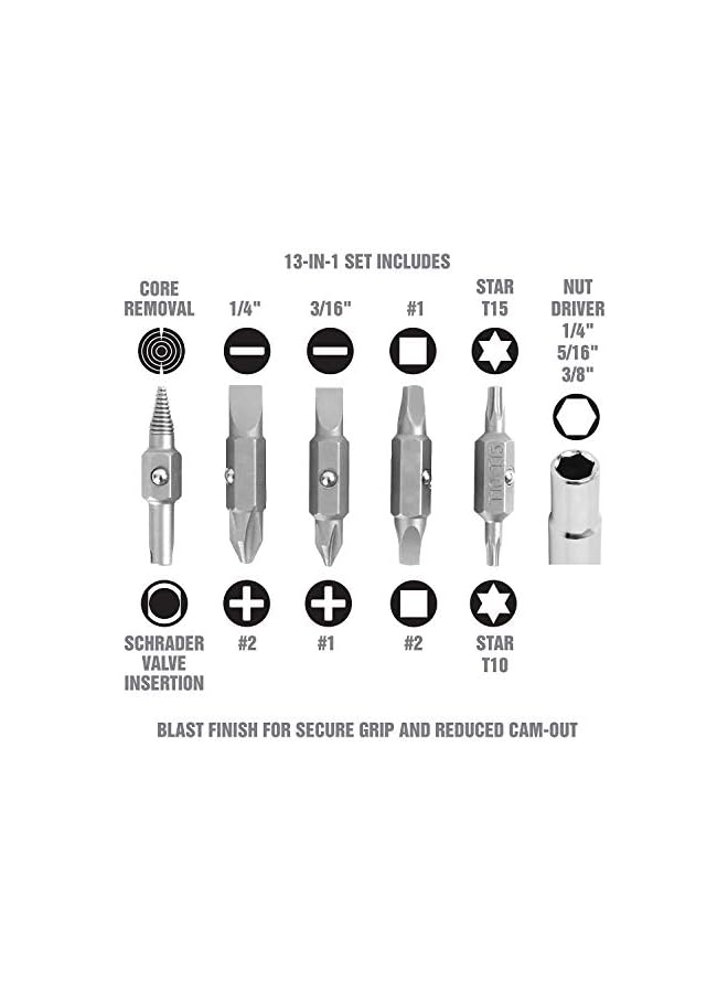 OEMTOOLS OEMTOOLS 22588 13-in-1 Multi-Bit Screwdriver, Nut Driver and Schrader Valve Tool, Multi Tool Screwdriver Kit, HVAC tools, Electrician Tools, One Size  - Image 3