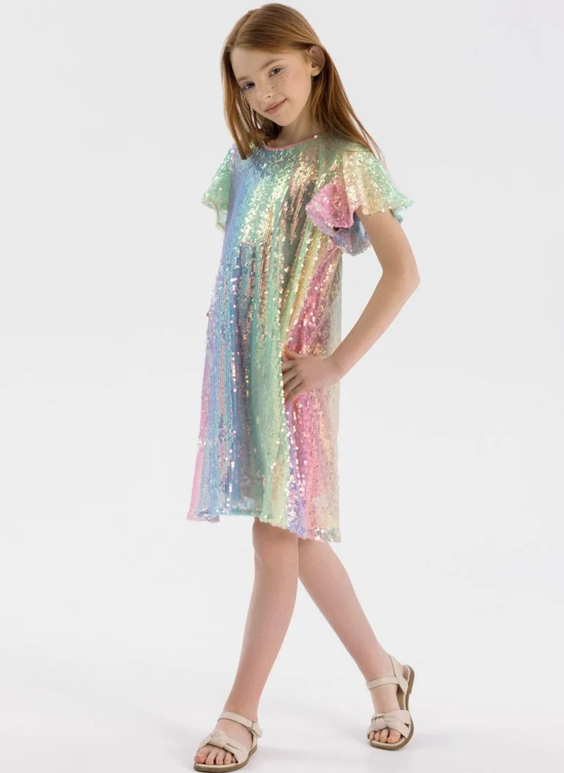 MINOTI Teen Girls Flutter Sleeve Sequin Dress