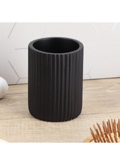 Tendance Round Shaped Striated Matte Polyresin Bathroom Tumbler Black 9.5 x 7 x 7 cm 61103103  - Image 2
