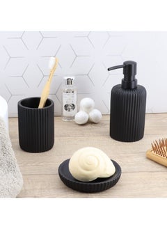 Tendance Round Shaped Striated Matte Polyresin Bathroom Tumbler Black 9.5 x 7 x 7 cm 61103103  - Image 3