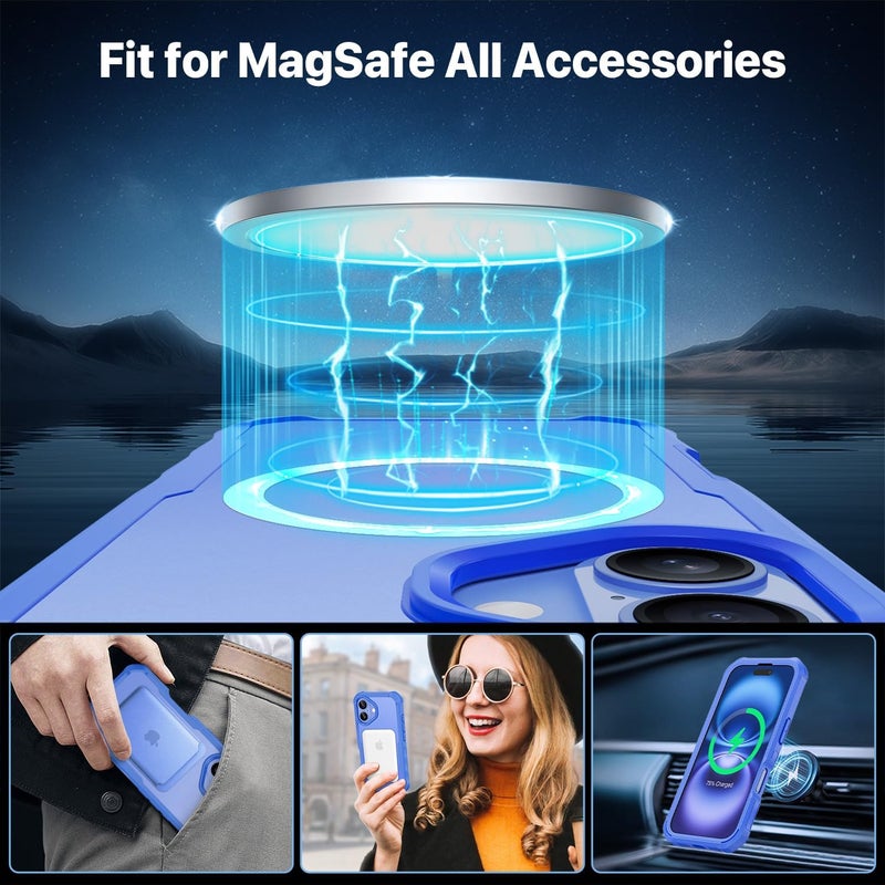 CENHUFO Magnetic anti-spy case for iPhone 16, compatible with MagSafe built-in tempered glass screen protector and camera protector, shockproof phone case cover double case – light blue Small apartment fit - Image 4