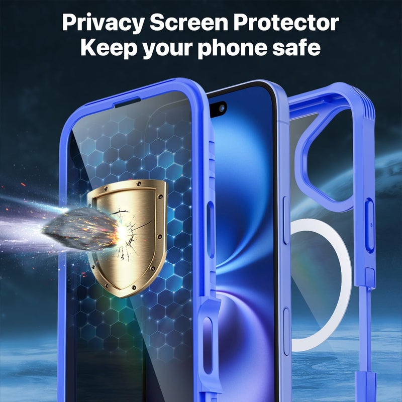 CENHUFO Magnetic anti-spy case for iPhone 16, compatible with MagSafe built-in tempered glass screen protector and camera protector, shockproof phone case cover double case – light blue Small apartment fit - Image 5