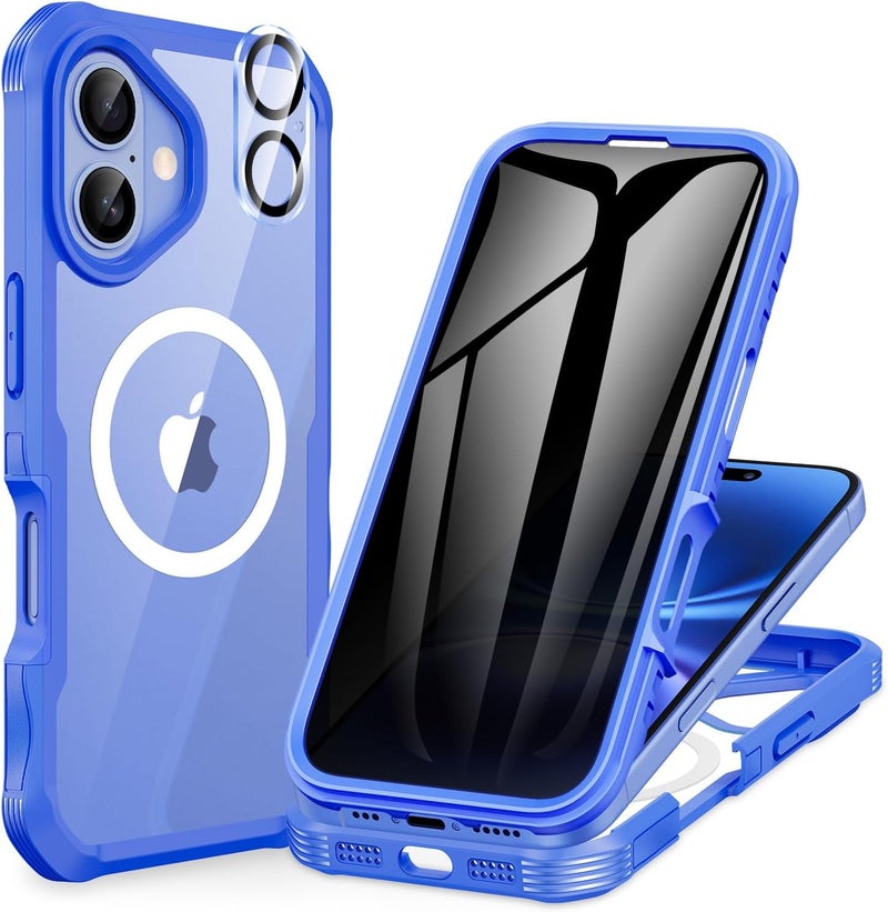 CENHUFO Magnetic anti-spy case for iPhone 16, compatible with MagSafe built-in tempered glass screen protector and camera protector, shockproof phone case cover double case – light blue Small apartment fit - Image 1