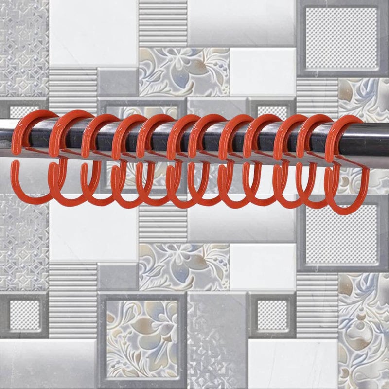 KidsCity.in Shower Curtain Rings, Plastic Rust-Proof, Unbreakable, Slides Easily on Bath Drape Rod, Curtain Liner, 12 C Shape Hooks - (JS160913) Orange  - Image 1