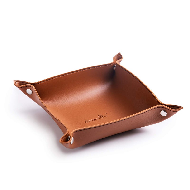 SANQIANWAN SANQIANWAN PU Leather Jewelry Valet Tray for Women and Men Portable Entryway Table and Bedside Nightstand Desk Catchall Travel Dish Plate for Key Wallet Watch Coin BrownB