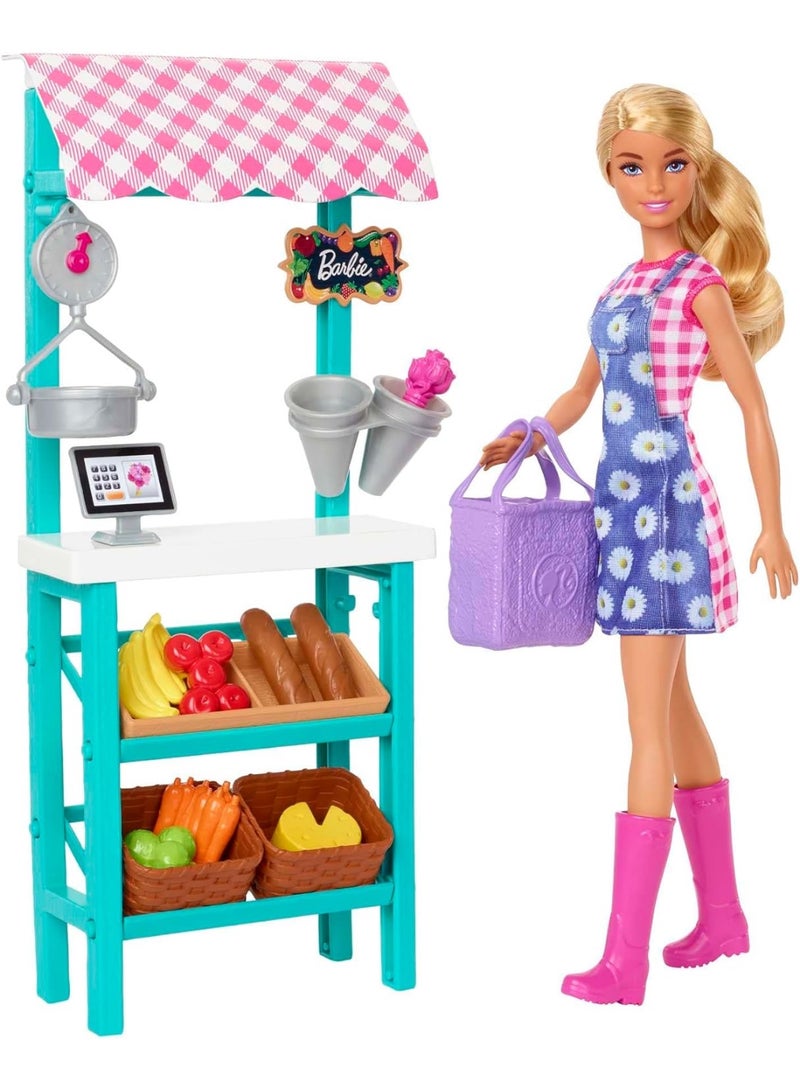 Barbie Farmers Market Playset, Barbie Doll (Blonde), Market Stand, Register, Vegetables, Bread, Flowers & More, 3 & Up - Image 5