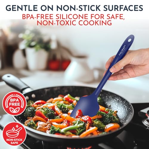 Culinary Couture طقم ملعقة خبز زرقاء مكون من 4 قطع - أساسيات الخبز في العطلات، ملعقات مطاطية مقاومة للحرارة، خالية من BPA - طقم ملعقات للأواني غير اللاصقة - أدوات خبز سيليكون - Image 5