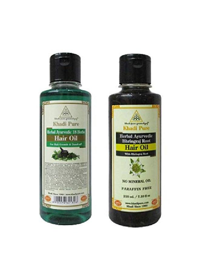 Khadi Pure - 18 Herbs & Bhringraj Root Sls Hair Oil 210 ml (Pack of 2) - Image 1