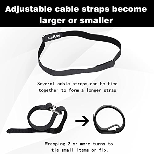 Lekou 35 Pack Cable Straps,8"-12"-18"-24"-30" Reusable Cable Ties, Hook and Loop with Metal Buckle, Fastening Securing for Cord Organizer Wire Management - Image 5