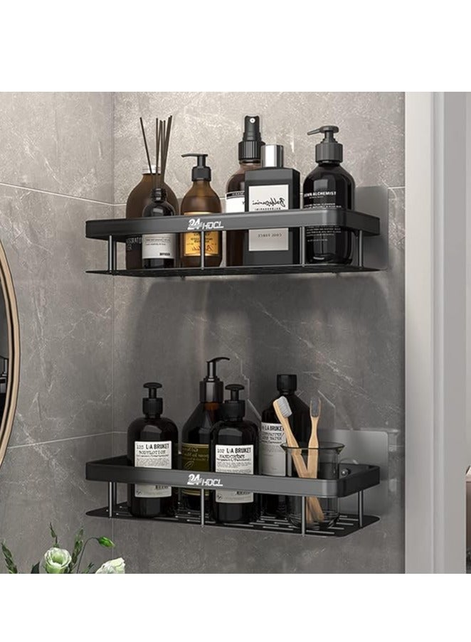 Shower Caddy Shelf, Adhesive Black Bathroom Shower Rack, No Drilling Wall Mounted Shower Organizer, Rustproof Basket for Bathroom, Toilet, Kitchen (2 Pack) - Image 1