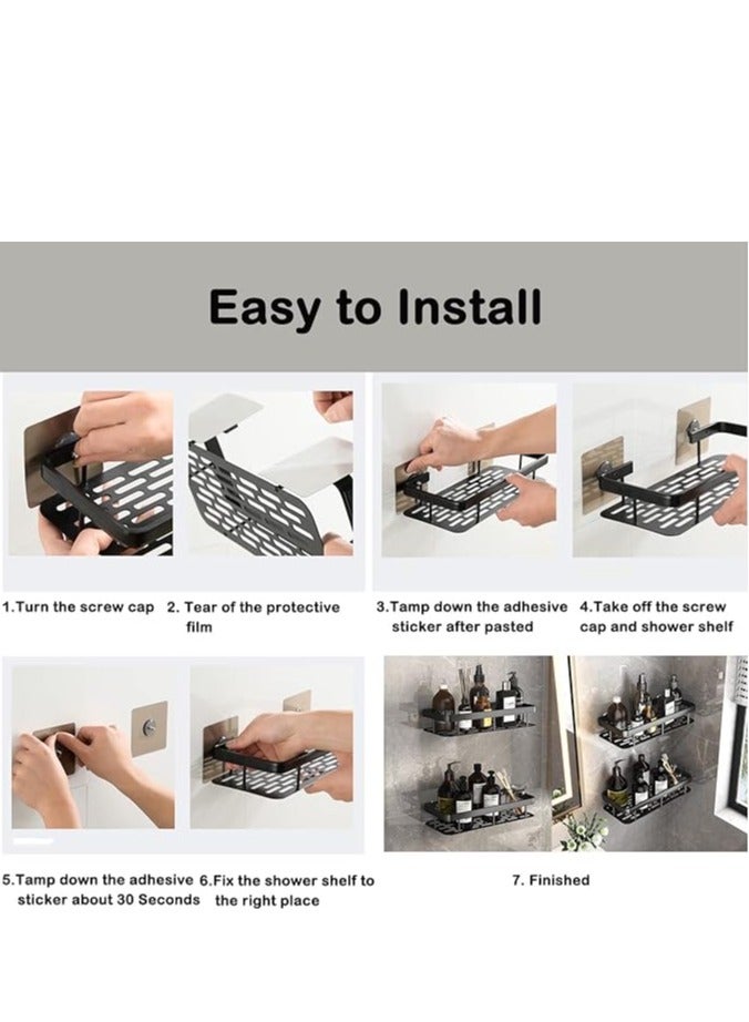 Shower Caddy Shelf, Adhesive Black Bathroom Shower Rack, No Drilling Wall Mounted Shower Organizer, Rustproof Basket for Bathroom, Toilet, Kitchen (2 Pack) - Image 4
