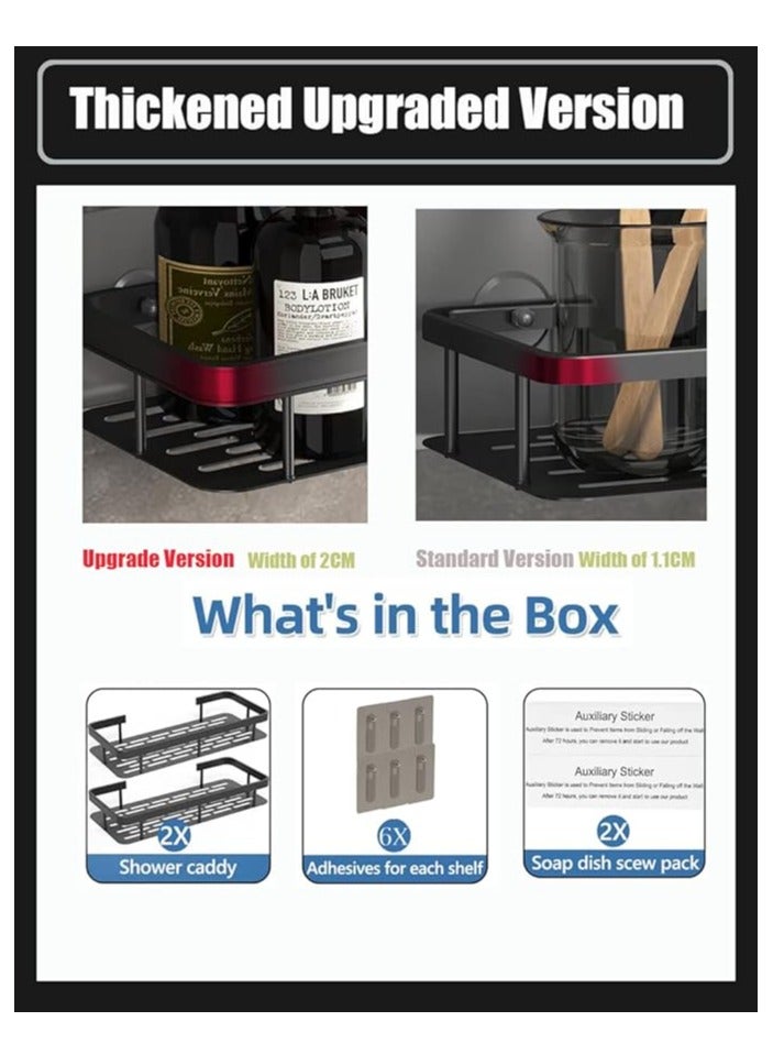 Shower Caddy Shelf, Adhesive Black Bathroom Shower Rack, No Drilling Wall Mounted Shower Organizer, Rustproof Basket for Bathroom, Toilet, Kitchen (2 Pack) - Image 3