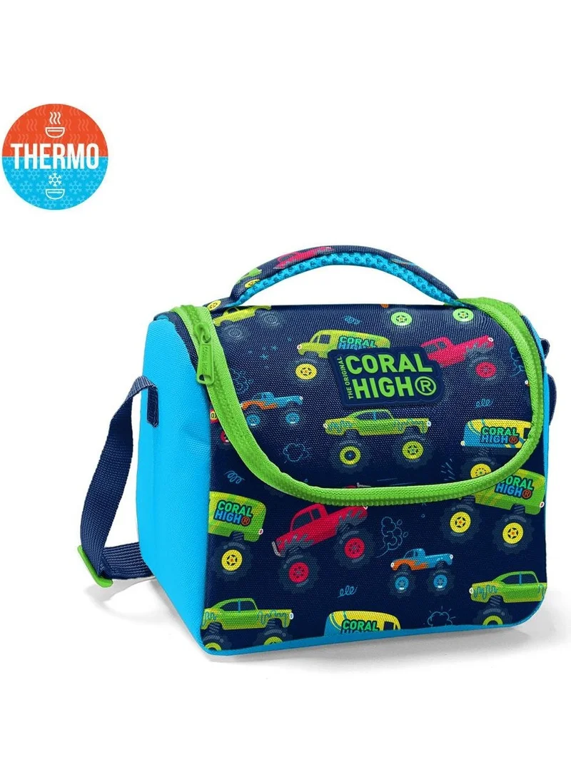 كورال هاي Kids Blue Navy Blue Monster Truck Patterned Thermo Lunchbox 11821