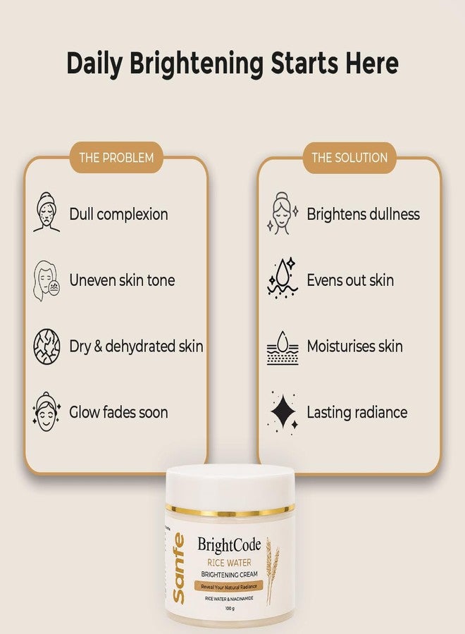 Sanfe BrightCode Rice Water Body Brightening Cream 100g | Body Lightening Cream with Rice Water & Niacinamide | Deep Moisturizing Formula for Dull, Uneven Skin Tone | Daily Nourishing Body Cream - Image 1