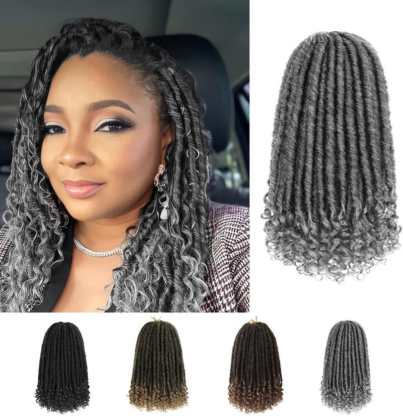 MODERN QUEEN Goddess Locs Crochet Hair 6 Packs 12 Inch Straight Faux Locs Crochet Hair for Black Women, Crochet Pre-Looped Curly Hair Soft Faux Locs Synthetic Braiding Hair Extensions (12 Inch, 6 Packs, 1B-Gray#) - Image 1