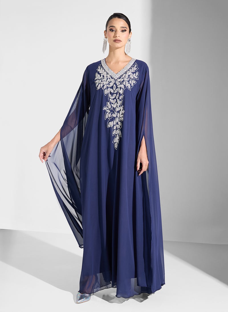 hayas closet V-Neck Embroidered Neck Cape Sleeve Dress - Image 4