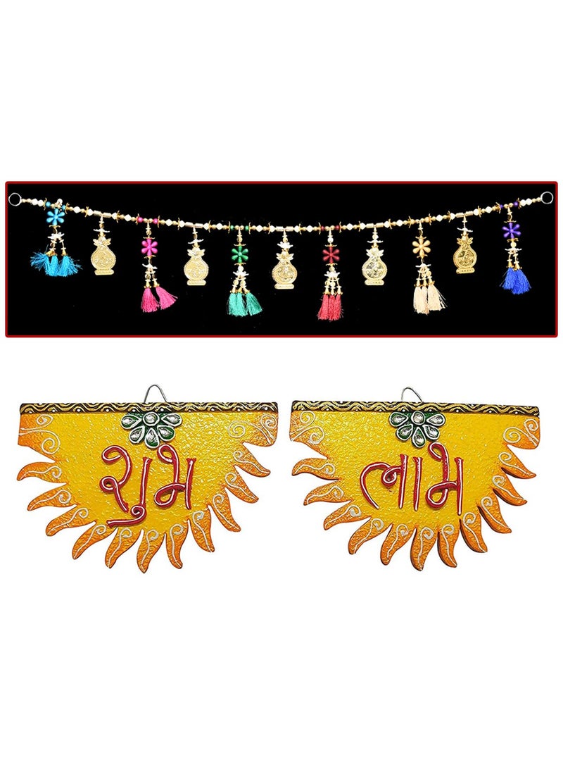 Saugat Traders Saugat Traders Toran for Main Door with Wooden Handmade Shubh Labh for Diwali Home Decoration - Traditional Bandarwal -3.3 Feet  - Image 1