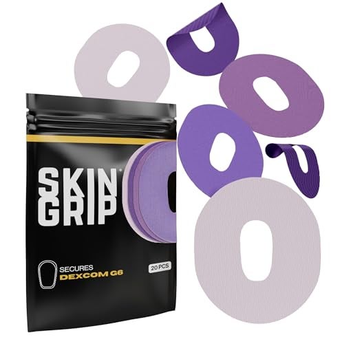 Skin Grip Adhesive Patch Compatible with Dexcom G6 Adhesive Patches Waterproof Sweatproof with Cutout Lasts 1014 Days Continuous Glucose Monitor Patch CGM Sensor Cover 20 Pack Purple