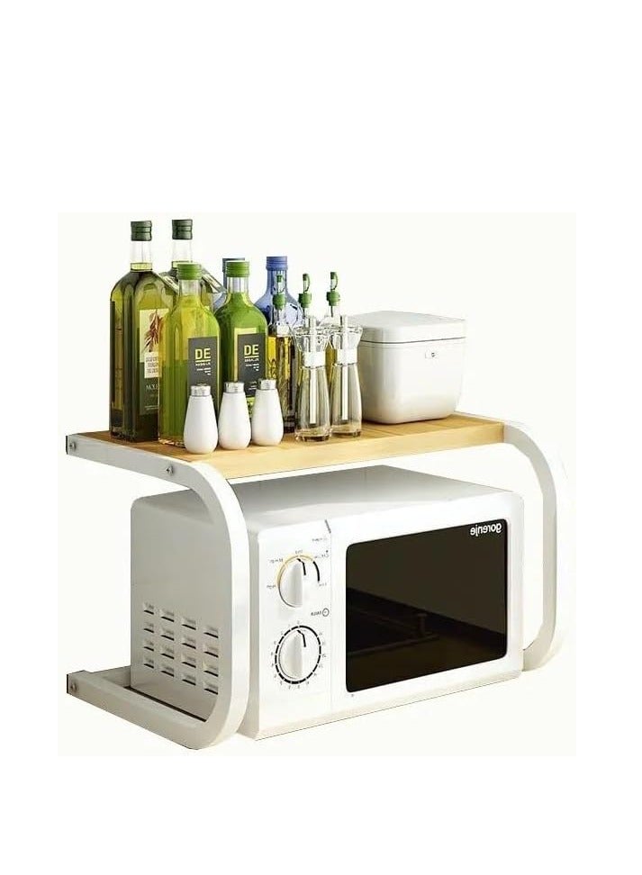 MahMir 2 Tiers Microwave Shelf Wood Microwave Storage Rack, Kitchen Shelf Toaster Stand Shelf Kitchen Worktop Organizer Easy to Assemble (White) - Image 1