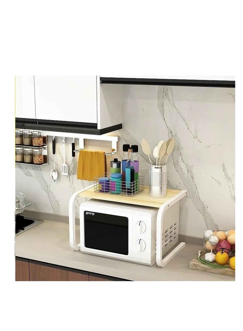 MahMir 2 Tiers Microwave Shelf Wood Microwave Storage Rack, Kitchen Shelf Toaster Stand Shelf Kitchen Worktop Organizer Easy to Assemble (White) - Image 2