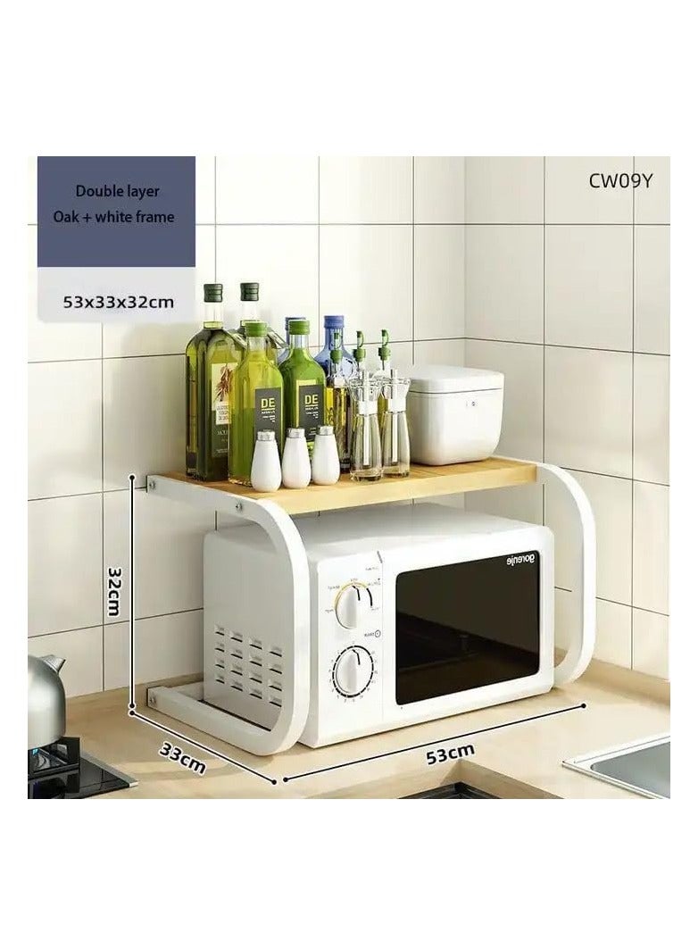 MahMir 2 Tiers Microwave Shelf Wood Microwave Storage Rack, Kitchen Shelf Toaster Stand Shelf Kitchen Worktop Organizer Easy to Assemble (White) - Image 3