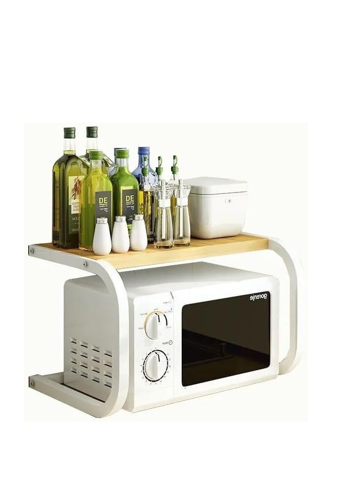 MahMir 2 Tiers Microwave Shelf Wood Microwave Storage Rack, Kitchen Shelf Toaster Stand Shelf Kitchen Worktop Organizer Easy to Assemble (White) - Image 4