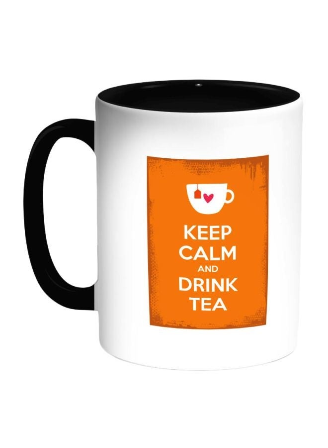 RYN Keep Calm And Drink Tea Printed Coffee Mug Black/White/Orange 11ounce