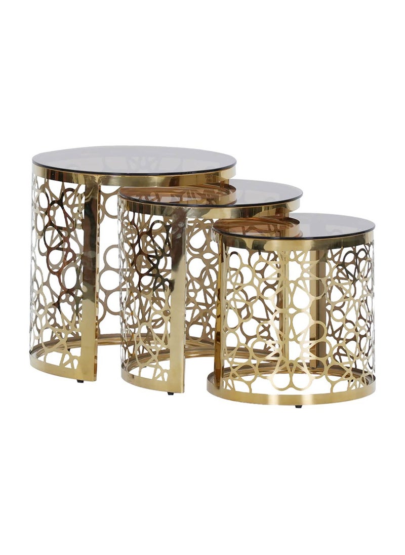 ROYALOAK Royaloak Sofia Set of 3 Nesting Table | Stainless Steel | Strong Tempered Glass| Glossy Finish | Multipurpose Table | Durable And Long Lasting | Compact Table | Nesting Coffee Table  - Image 2