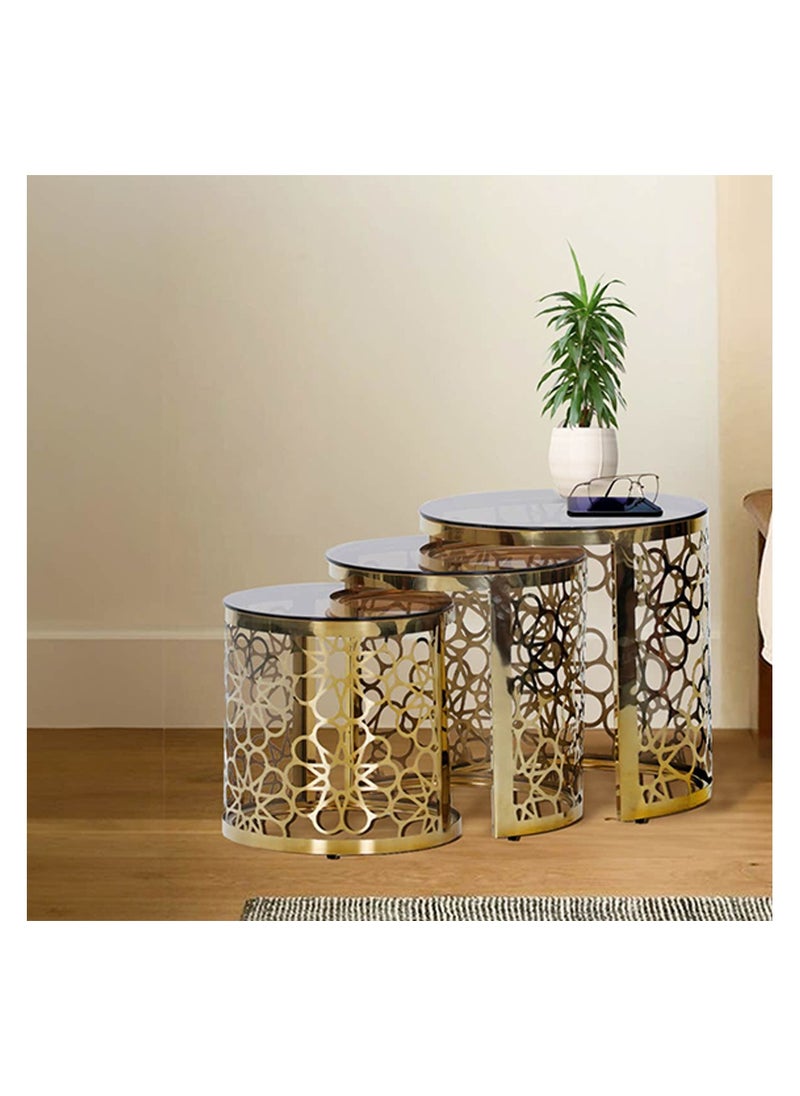 ROYALOAK Royaloak Sofia Set of 3 Nesting Table | Stainless Steel | Strong Tempered Glass| Glossy Finish | Multipurpose Table | Durable And Long Lasting | Compact Table | Nesting Coffee Table  - Image 5