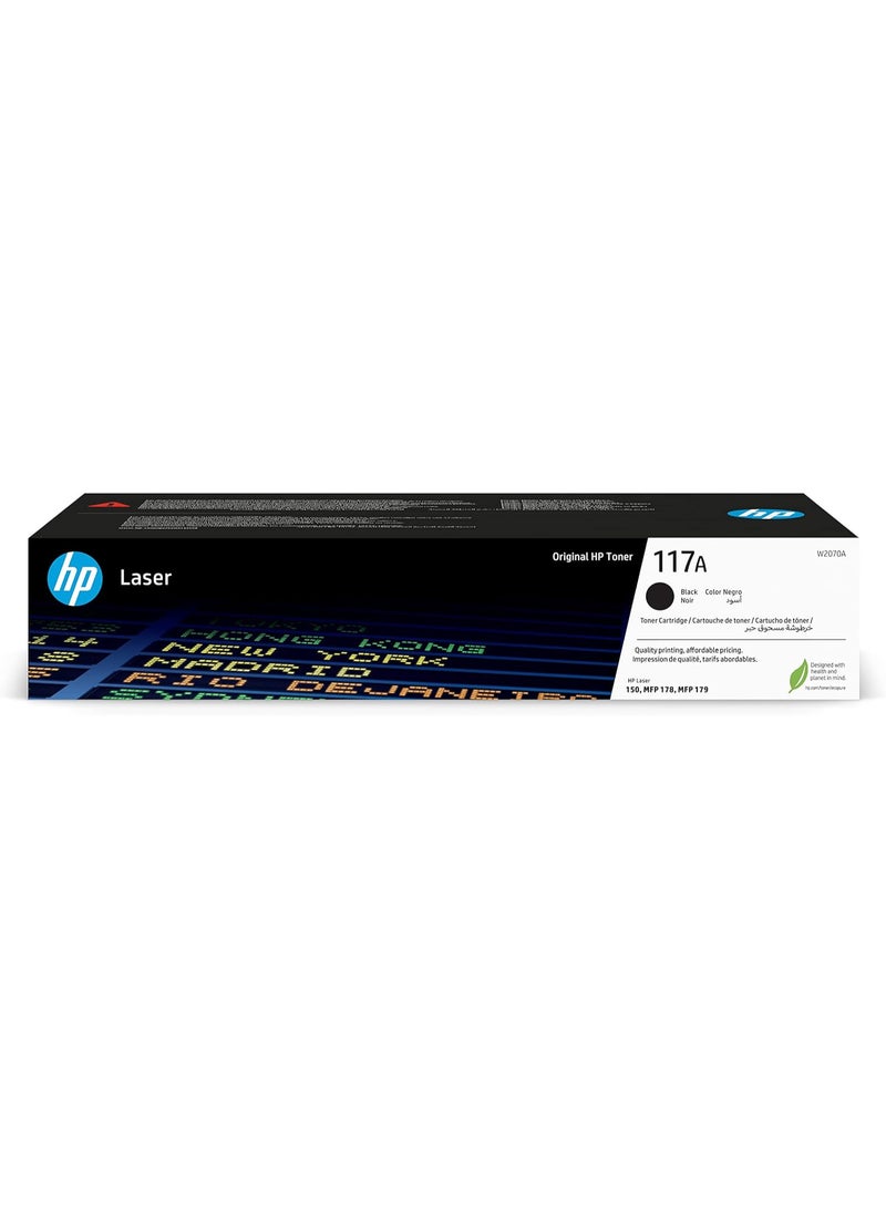HP 117A Original Black Laser Toner Cartridge | W2070A | Genuine HP Toner | Up to 1,000 Pages | Compatible with HP Color Laser 150 & HP Color Laser MFP 178/179 Series Printers