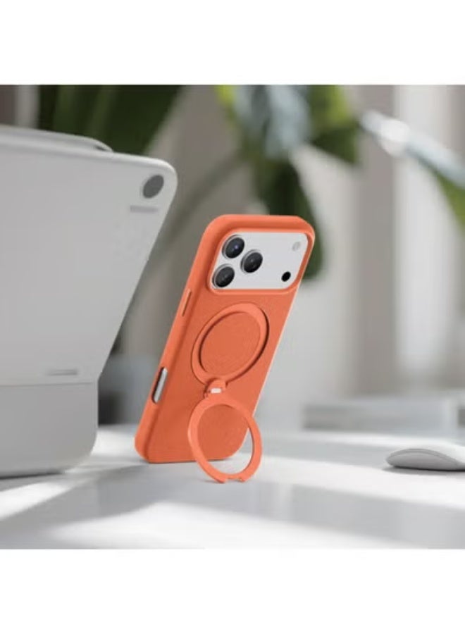 جرين ليون جراب MagSafe لهاتف iPhone 17 Pro Max من جلد Minster مع حامل قابل للطي وأزرار فائقة اللمس / امتصاص الصدمات / سبائك الألومنيوم PC-PU / حماية الكاميرا / قبضة مريحة / مضاد للخدش / مضاد لبصمات الأصابع - البرتقالي - Image 5