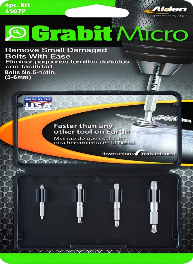 Alden 4507P Grabit Micro Broken Bolt Extractor 4 Piece Kit - Small Bolt and Screw Remover - Ideal for PC and Mac Repair - Made in The USA - Image 1