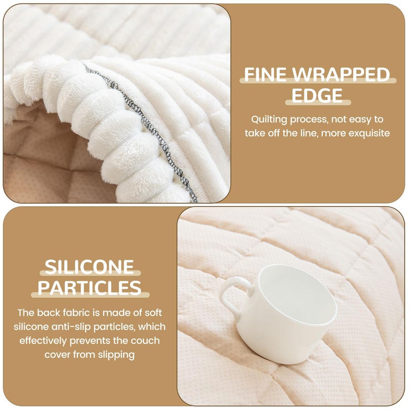 OTOB Couch Cover for Dogs Washable, Non Slip Plush Fuzzy Sofa Covers for 3 Cushion Couch Pet Friendly, Soft All Seasons Sofa Slipcover Cozy Furniture Protector (Cream, 31.5" x 82.7") - Image 3