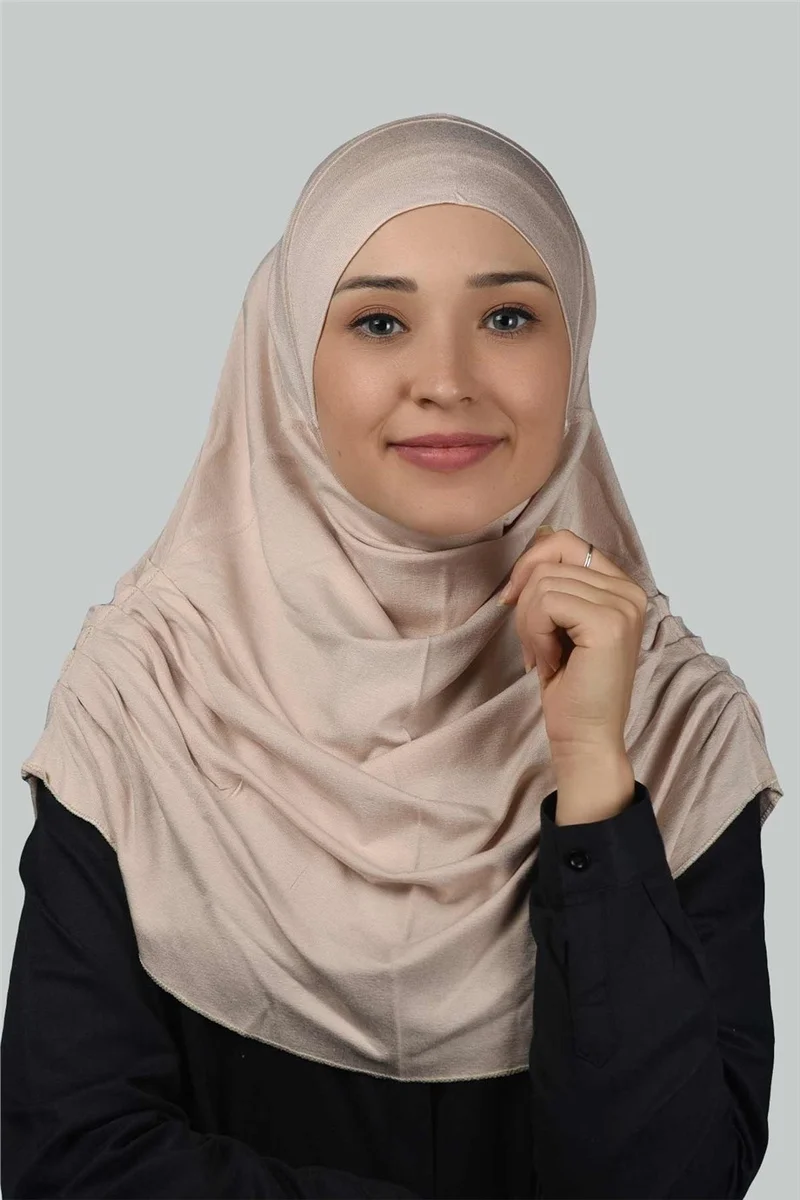 Altobeh Ready-made Turban Gathered Pleated Practical Scarf Hijab Hijab - Prayer Cover - Beige