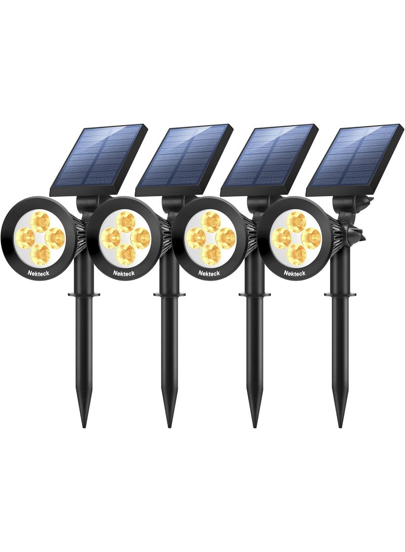 Nekteck Solar Powered Garden Spotlight - Outdoor Spot Light for Walkways, Landscaping, Security, Etc. - Ground or Wall Mount Options (Warm White- 4 Pack)