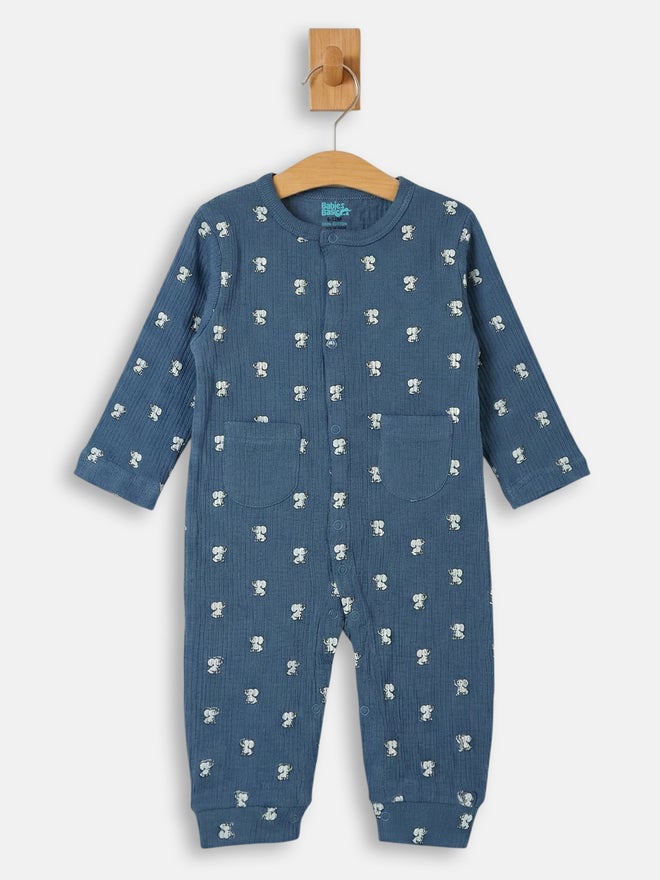 Babies Basic Premium Ribbed Cotton Sleepsuit Romper With Cap And Bib - Image 4