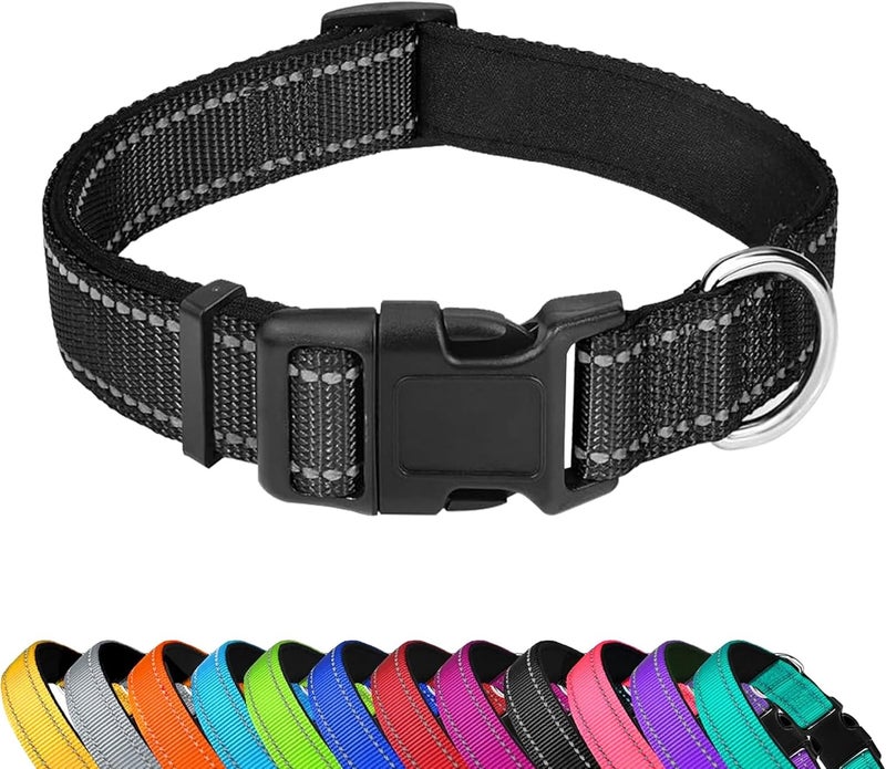 PWOD Reflective Dog Collar, Adjustable Soft Neoprene Padded Nylon Pet Collars with Buckle for Medium Dogs, Navy Black,M - Image 1