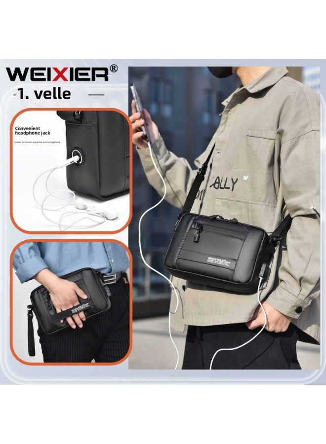 WEIXIER Men's Bag Horizontal OxFord Cloth Waterproof Shoulder Crossbody Bag Large Capacity Fashionable Men's Shoulder Bag-Colour:Black - Image 2