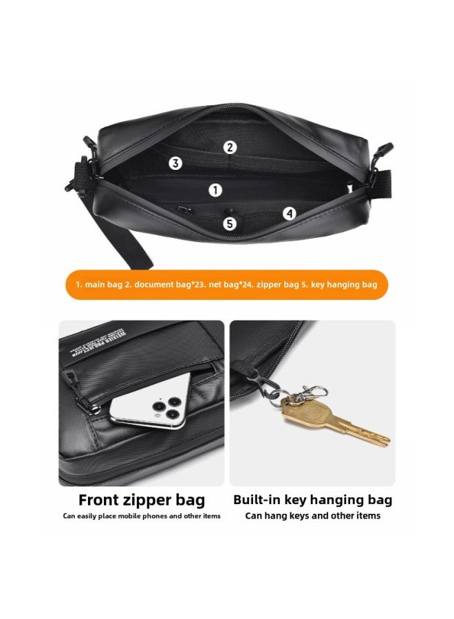 WEIXIER Men's Bag Horizontal OxFord Cloth Waterproof Shoulder Crossbody Bag Large Capacity Fashionable Men's Shoulder Bag-Colour:Black - Image 5