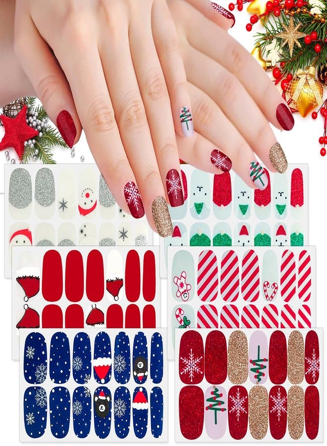 SILPECWEE 6 Sheets Christmas Nail Polish Strips for Women Full Nail Wraps Self Adhesive Nail Polish Stickers Nail Art Accessories Fingernails Manicure Stickers with Nail File - Image 1