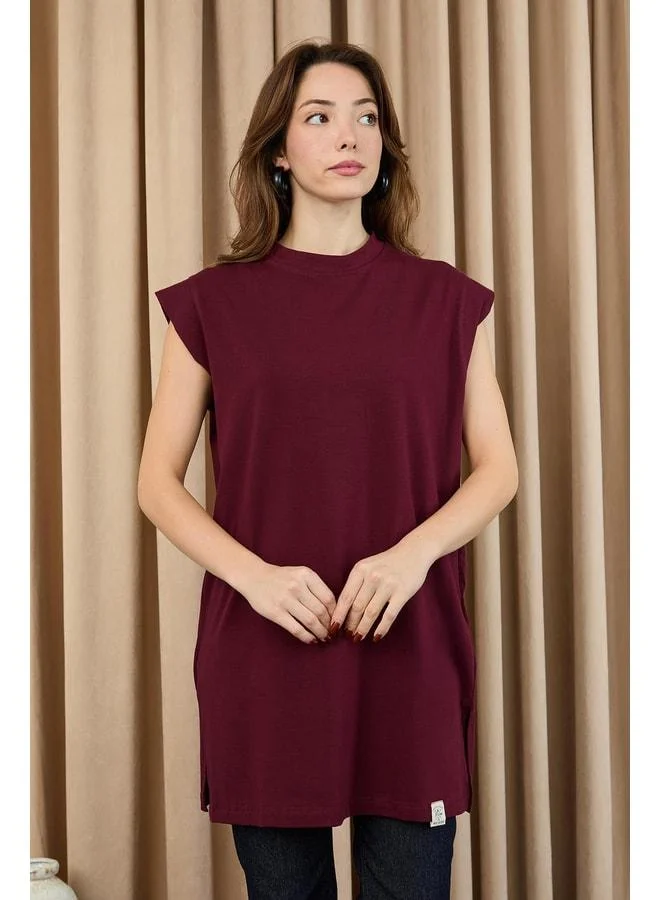 Soul Women's Basic Sleeveless T-shirt - 30725TUN - BURGUNDY.