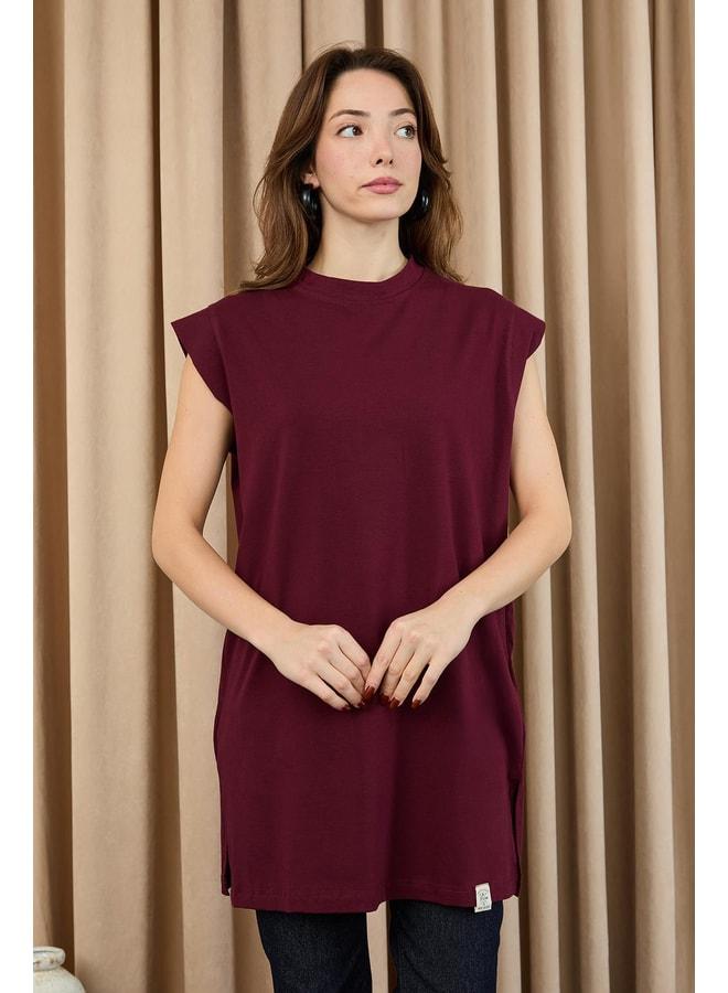Soul Women's Basic Sleeveless T-shirt - 30725TUN - BURGUNDY. - Image 1
