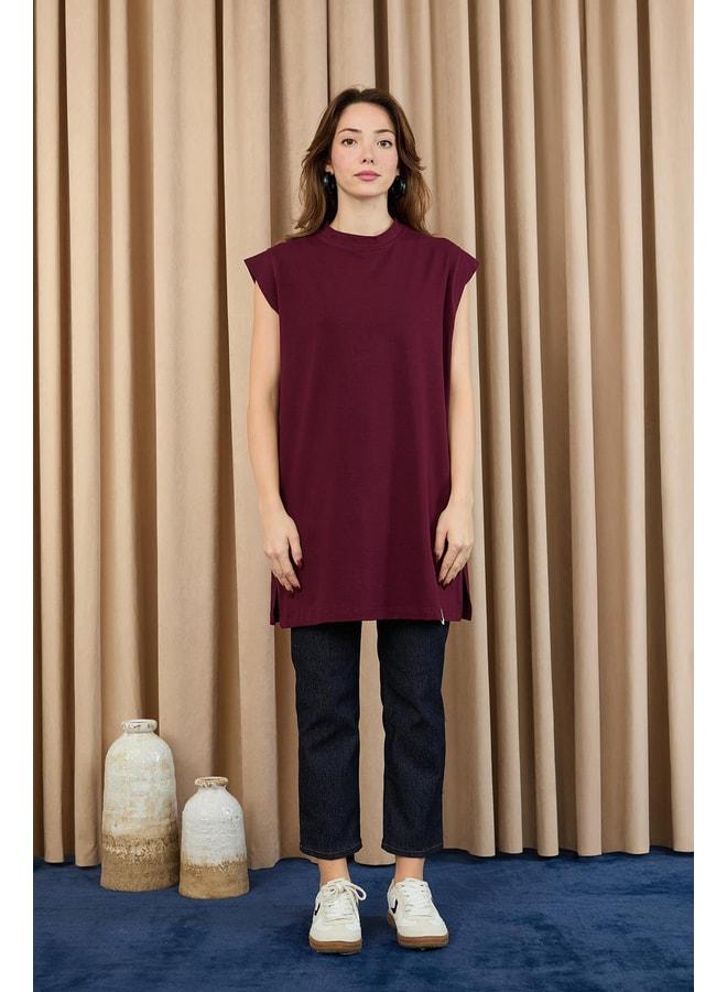 Soul Women's Basic Sleeveless T-shirt - 30725TUN - BURGUNDY. - Image 3