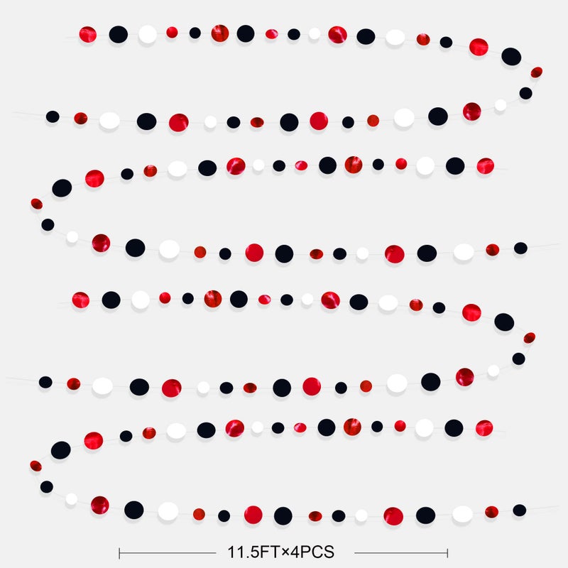 pinkblume 46 Ft Red Black and White Circle Dots Garland Hanging Paper Polka Dots Streamer for Graduations Birthday Bachelorette Engagement Wedding Bridal Shower Holiday Casino Poker Pirate Party Decorations - Image 2