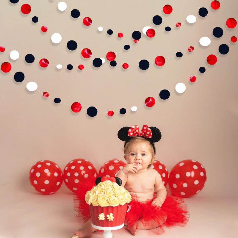 pinkblume 46 Ft Red Black and White Circle Dots Garland Hanging Paper Polka Dots Streamer for Graduations Birthday Bachelorette Engagement Wedding Bridal Shower Holiday Casino Poker Pirate Party Decorations - Image 4