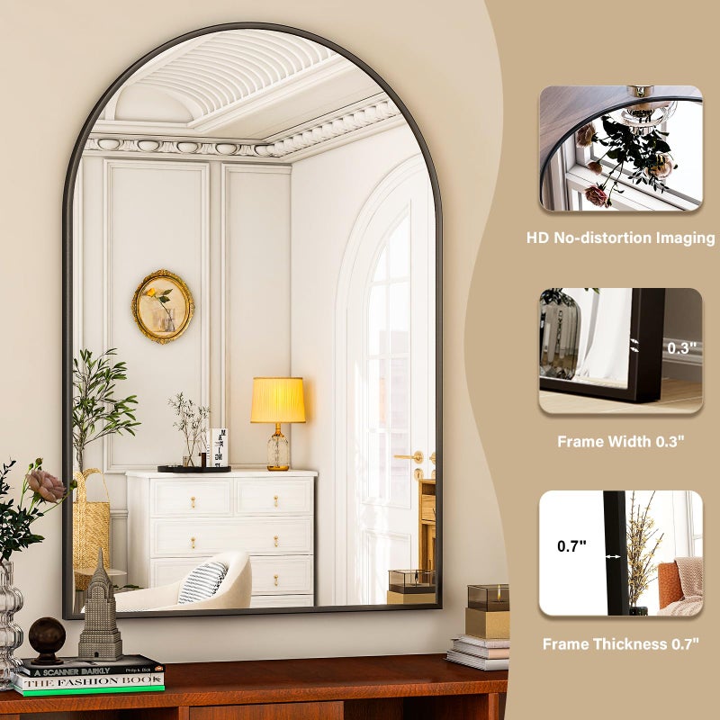 HARRITPURE Arched Wall Mirror â€“ 30"x40" Arch Bathroom Mirror Metal Frame Vanity Mirror for Bedroom, Entryway Dresser Decor, Black - Image 3