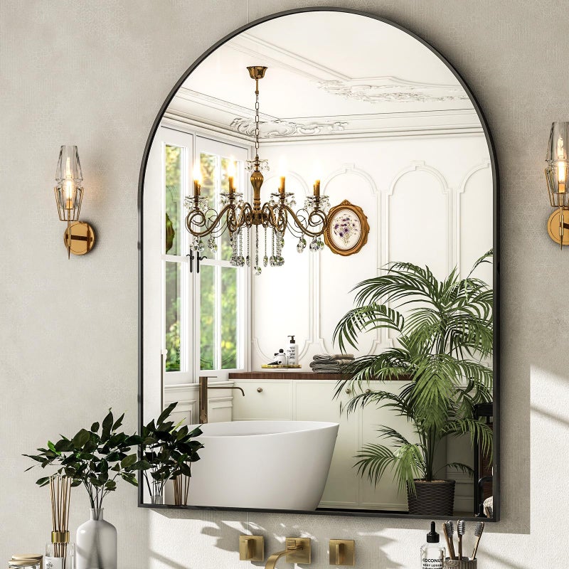HARRITPURE Arched Wall Mirror â€“ 30"x40" Arch Bathroom Mirror Metal Frame Vanity Mirror for Bedroom, Entryway Dresser Decor, Black - Image 1